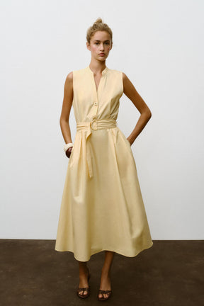 POPLIN MIDI DRESS WITH BELT - Image 1