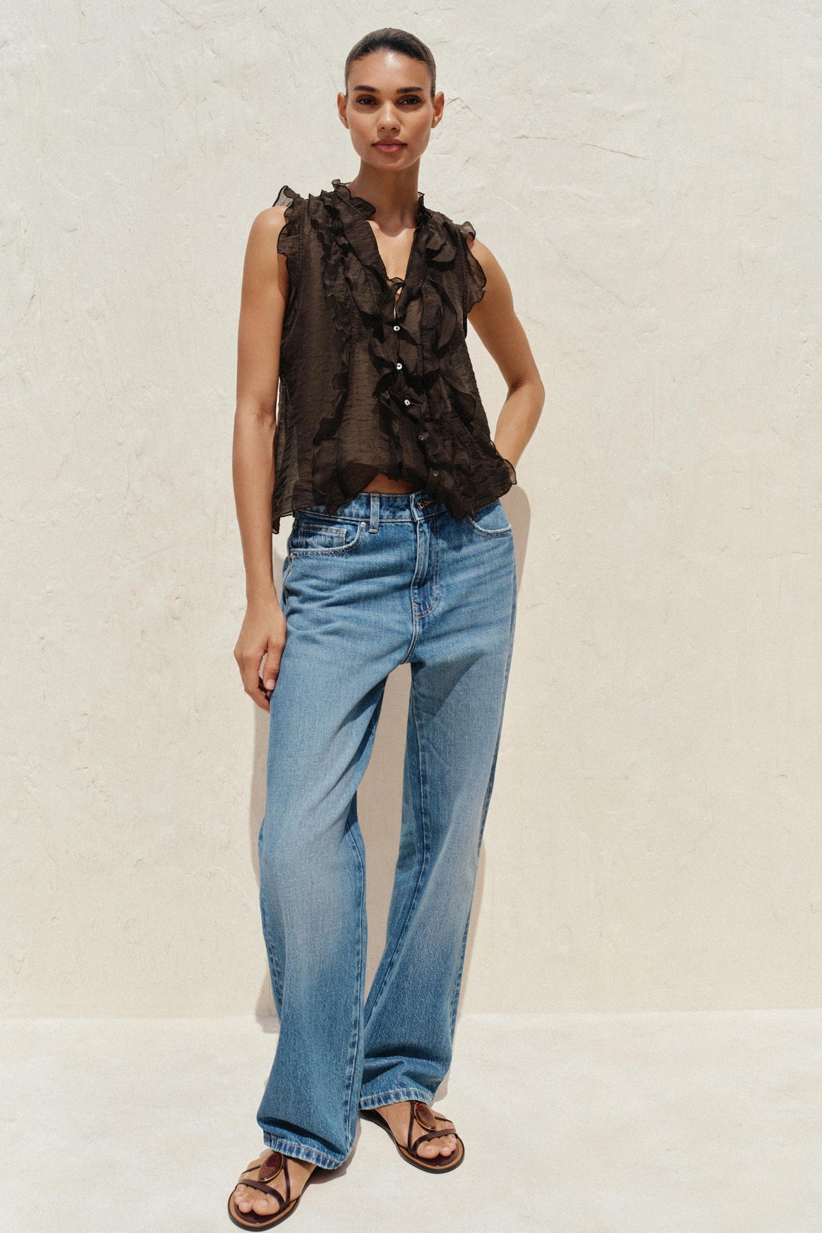 Ruffled Semi-Sheer Top