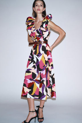 PRINTED POPLIN MIDI DRESS - Image 2