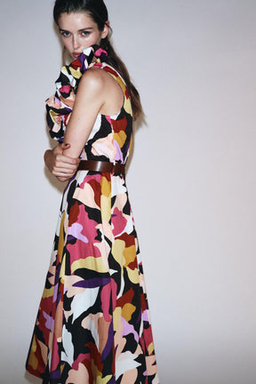 PRINTED POPLIN MIDI DRESS - Image 3