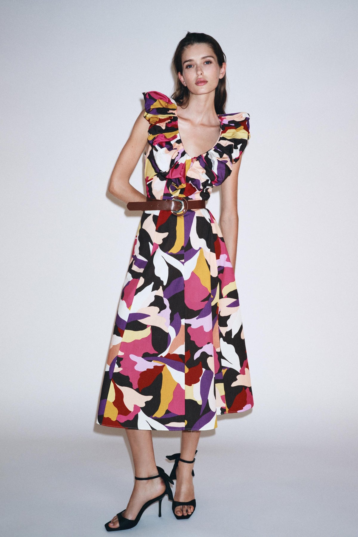 PRINTED POPLIN MIDI DRESS - Image 1