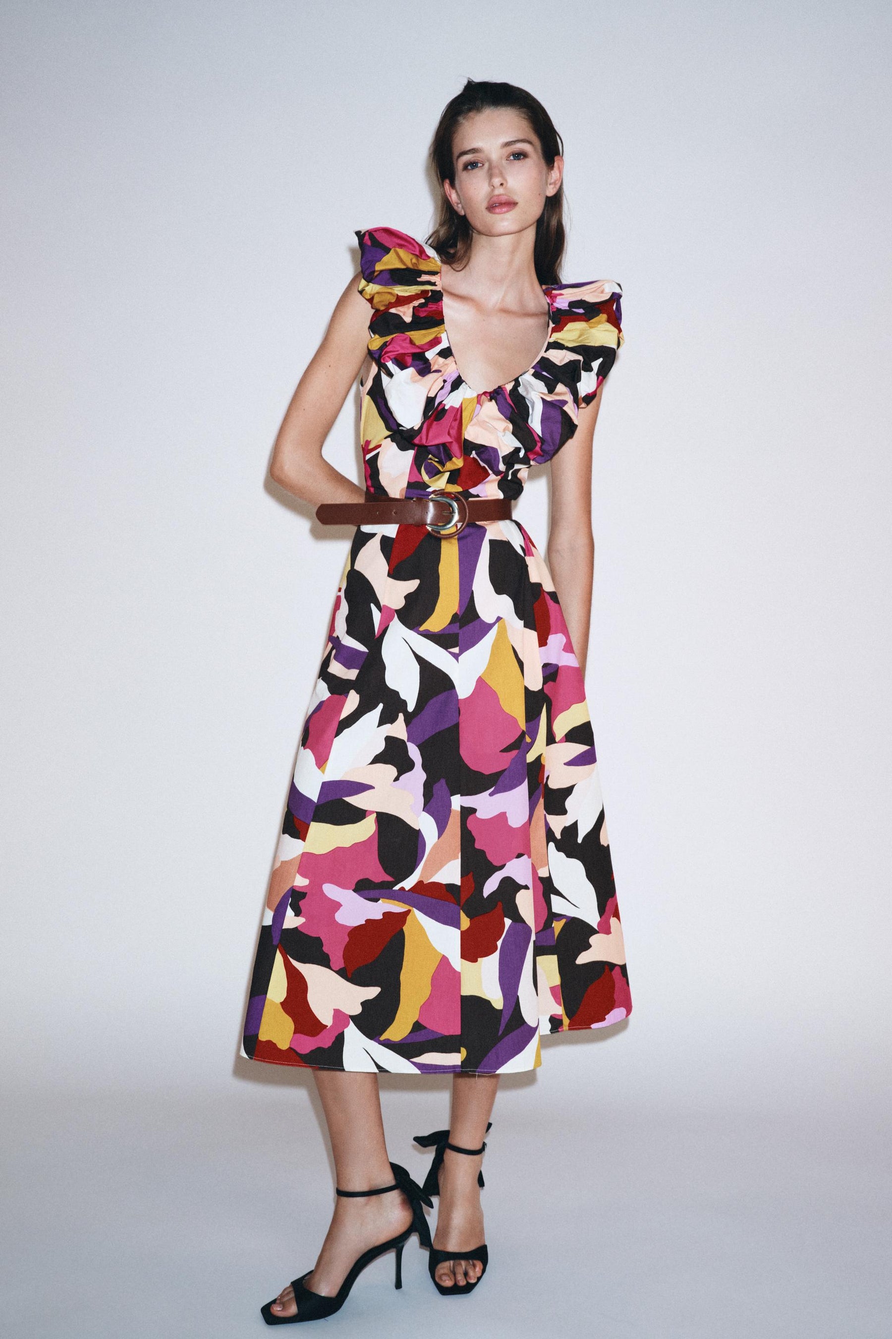 PRINTED POPLIN MIDI DRESS - Image 1