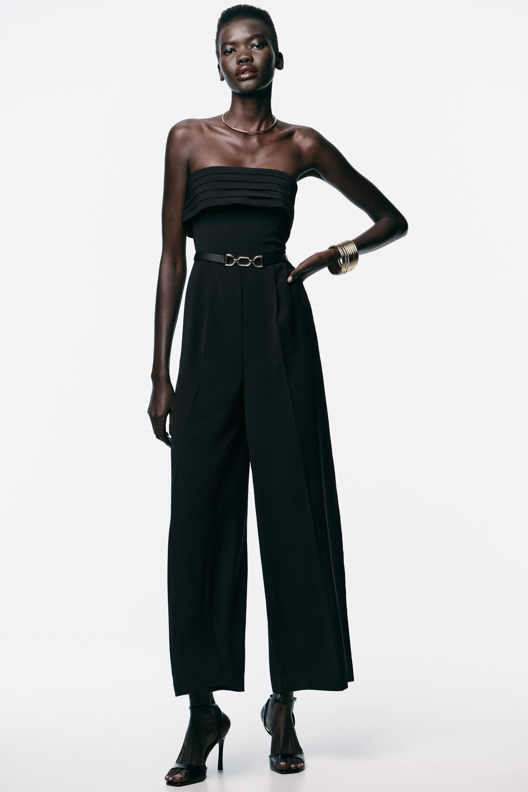 CREPE BUSTIER JUMPSUIT WITH BELT - Image 3
