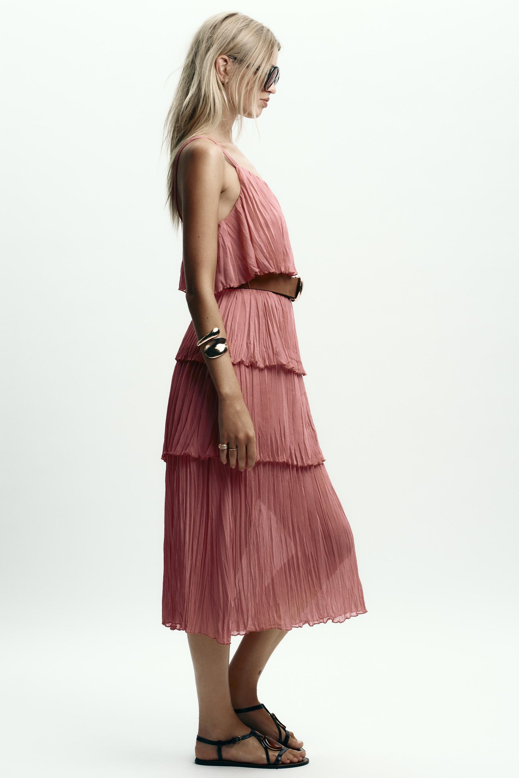 MIDI DRESS WITH RUFFLES AND BELT - Image 4