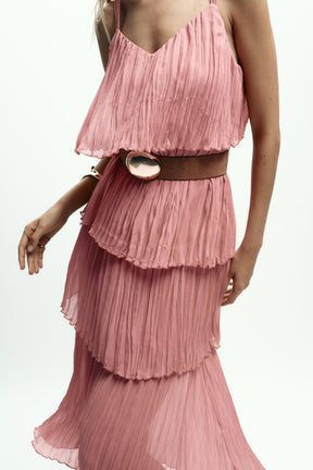 MIDI DRESS WITH RUFFLES AND BELT - Image 1