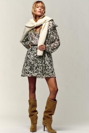 PRINTED MINI DRESS WITH BELT - Image 1