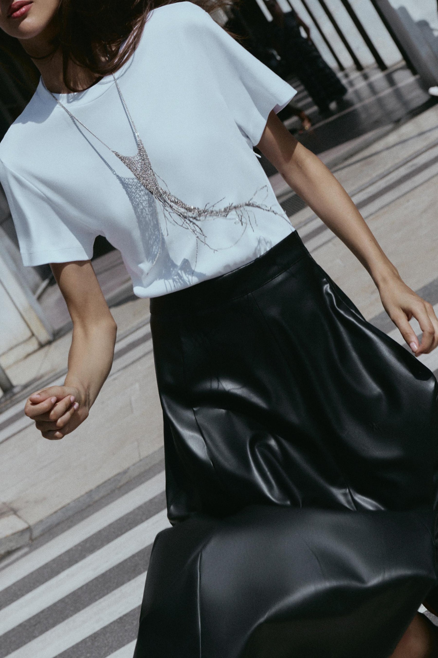 CONTRAST MIDI DRESS WITH LEATHER EFFECT SKIRT - Image 5