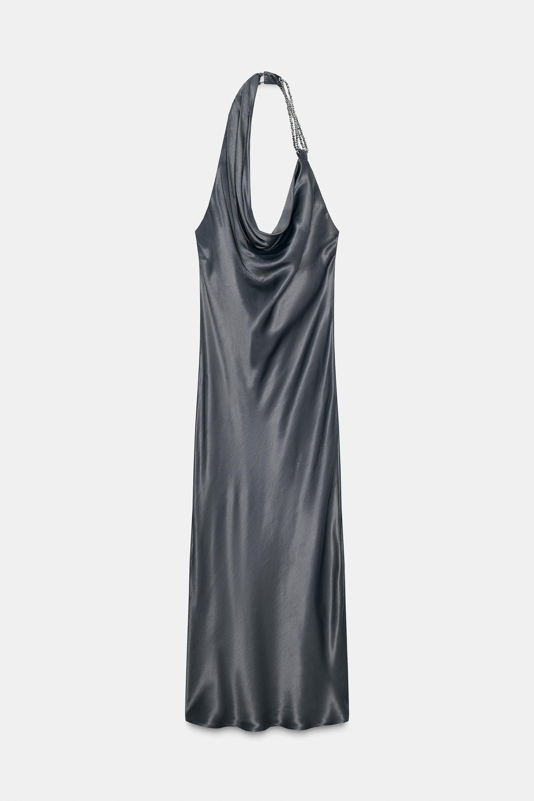 ASYMMETRIC BEADED SATIN MIDI DRESS - Image 8