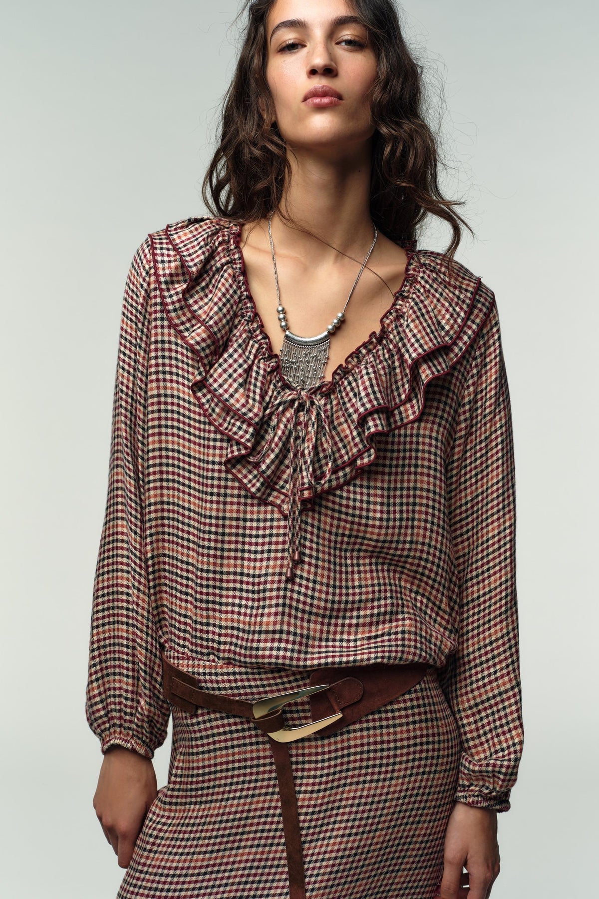 Ruffled Checked Blouse