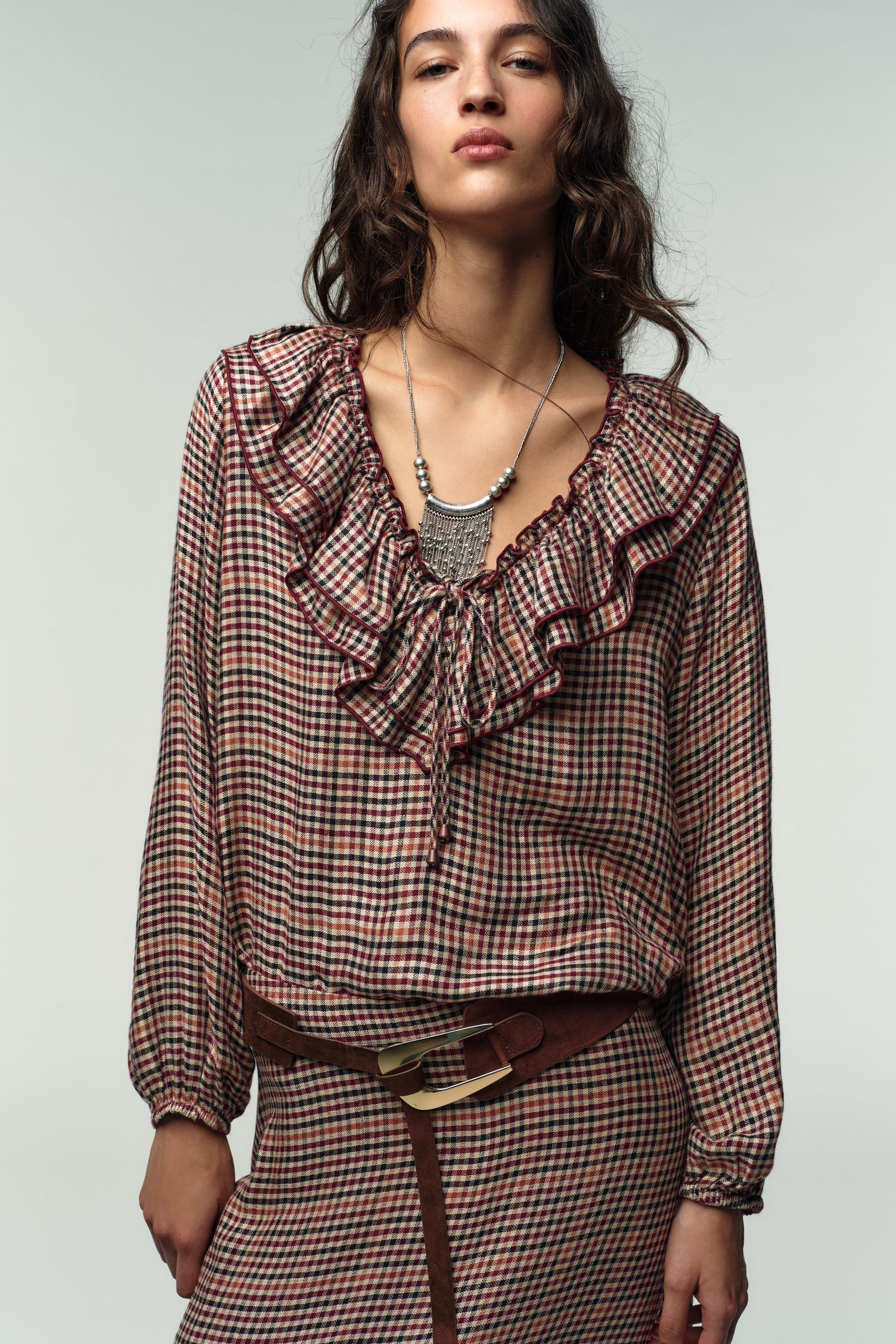 Ruffled Checked Blouse