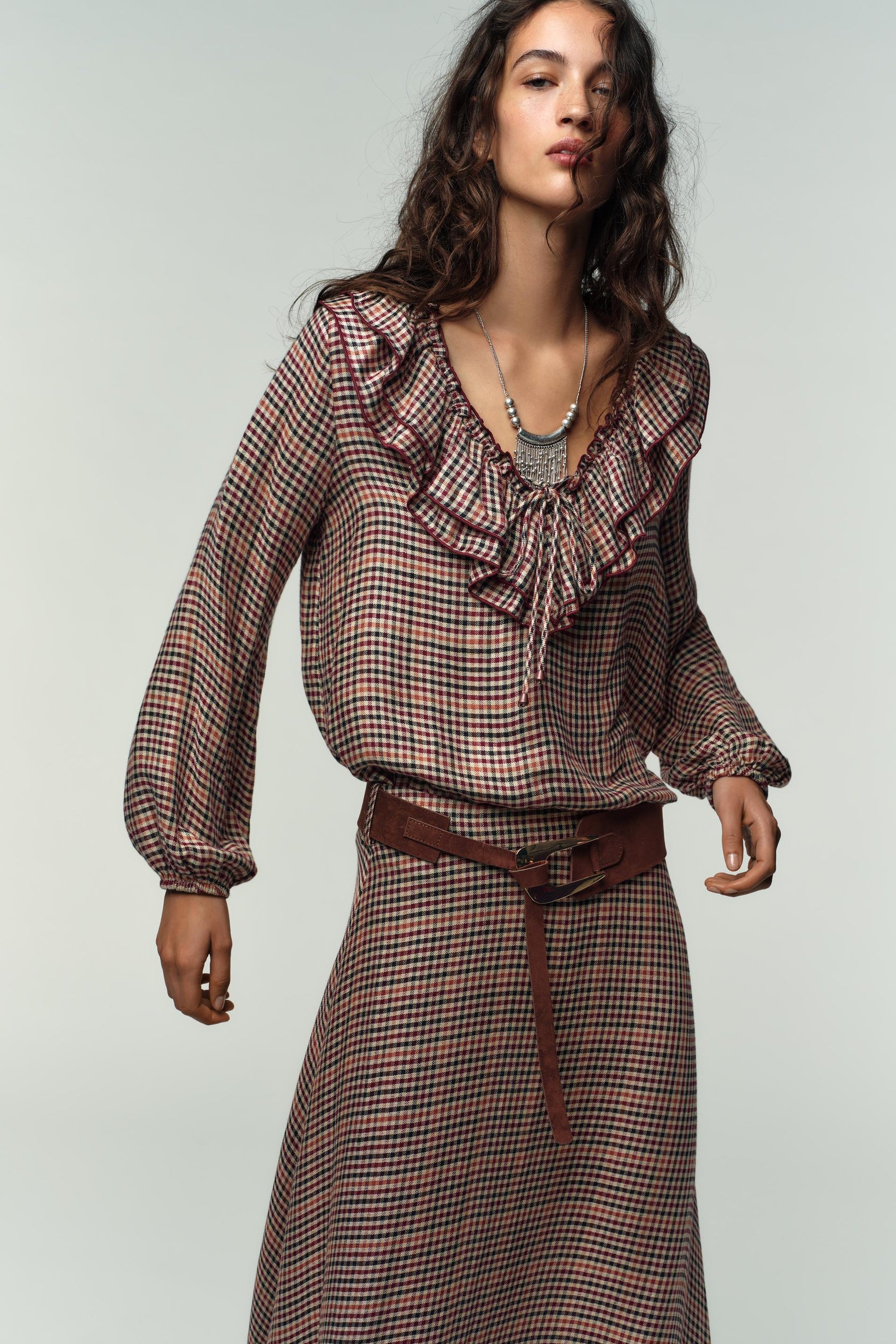 Belted Check Skirt
