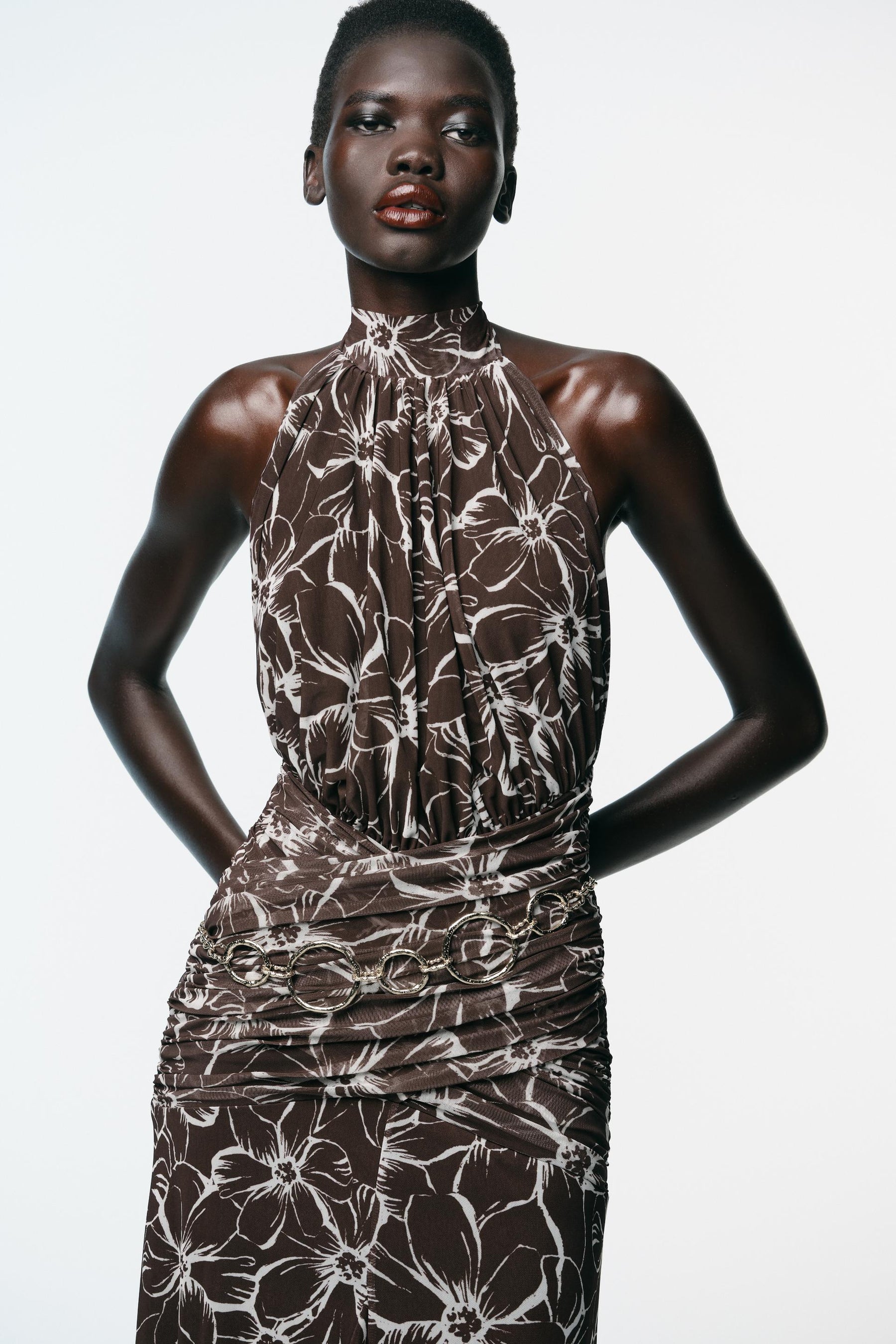 HALTER PRINTED TULLE MAXI DRESS - Image 2