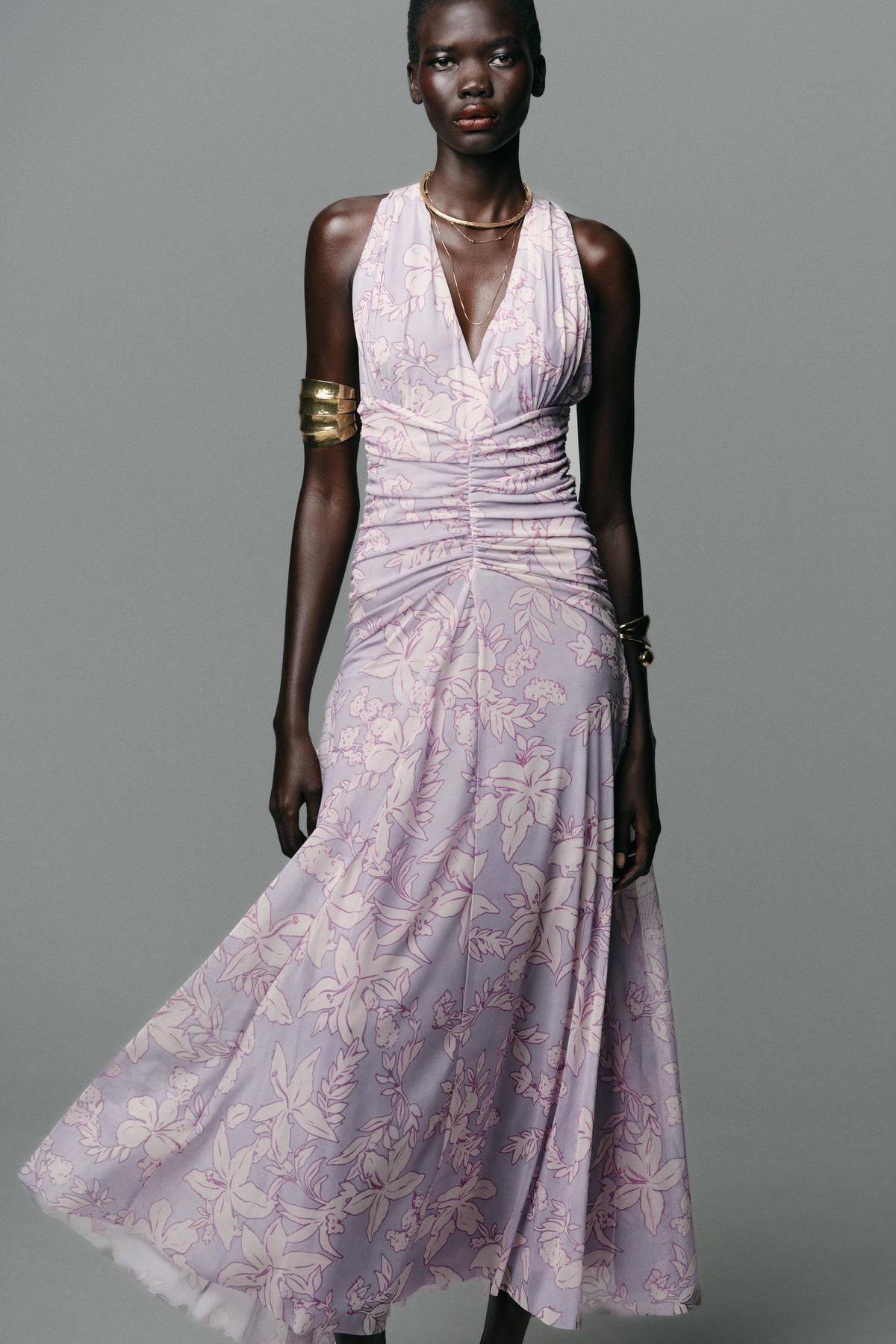 LONG PRINTED TULLE DRESS - Image 2