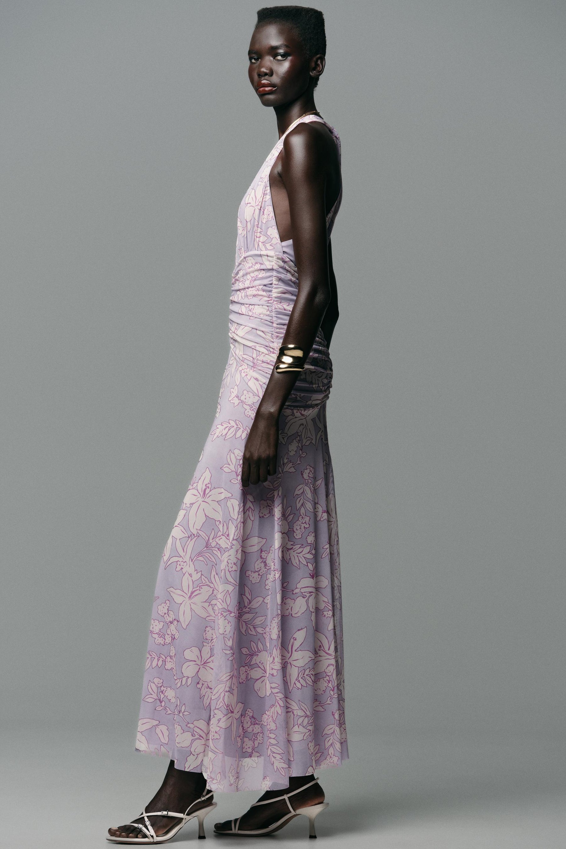 LONG PRINTED TULLE DRESS - Image 4
