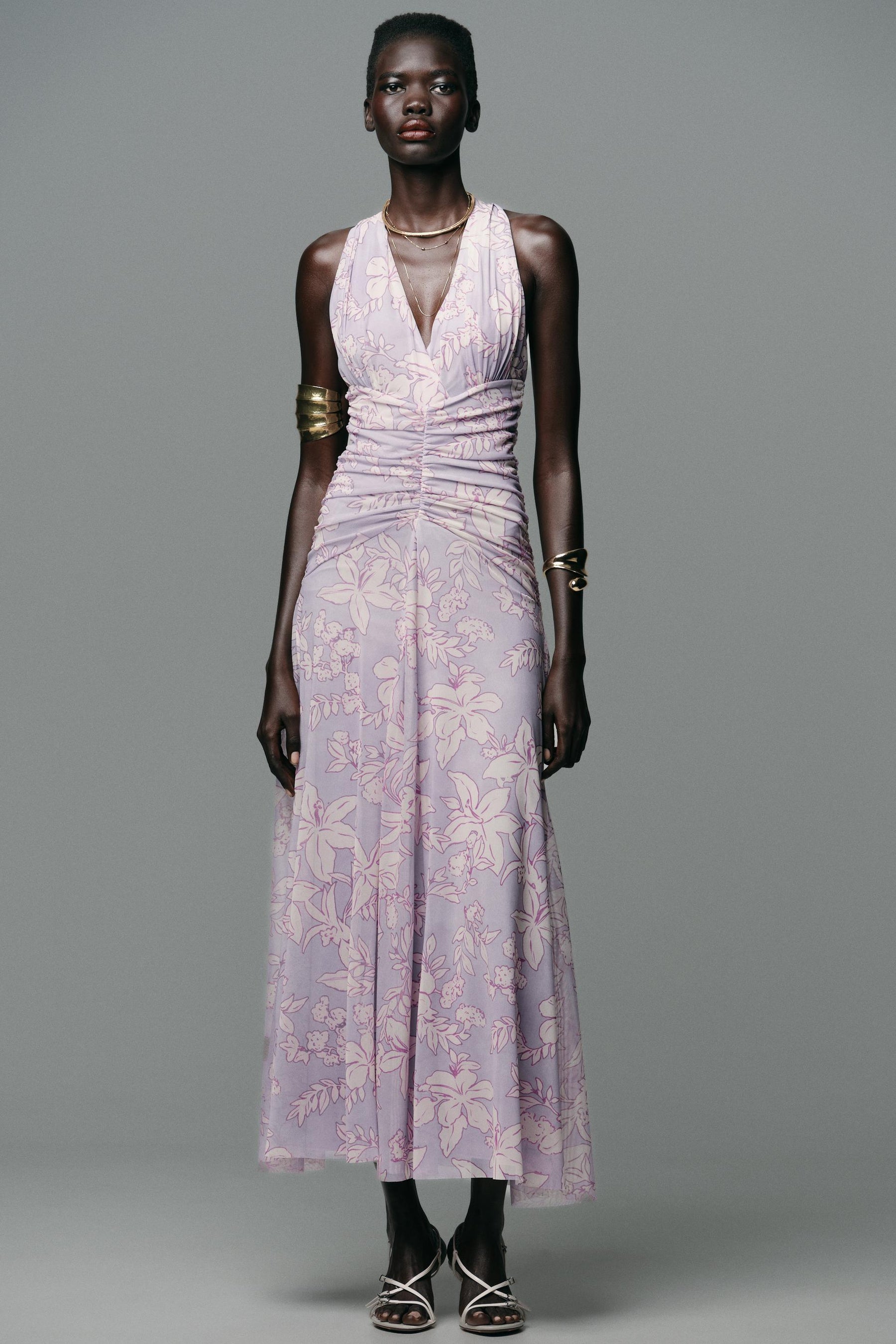 LONG PRINTED TULLE DRESS - Image 1