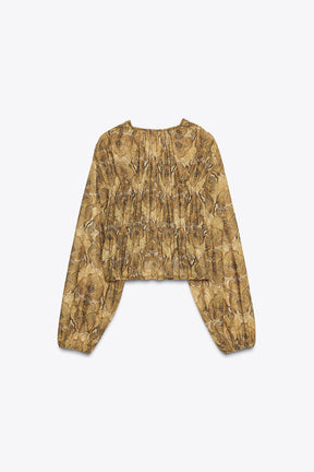 Tied-Detail Printed Blouse