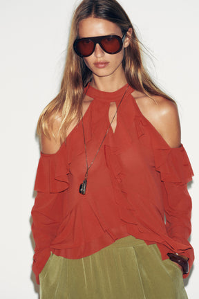 Ruffled Halter Neck Blouse