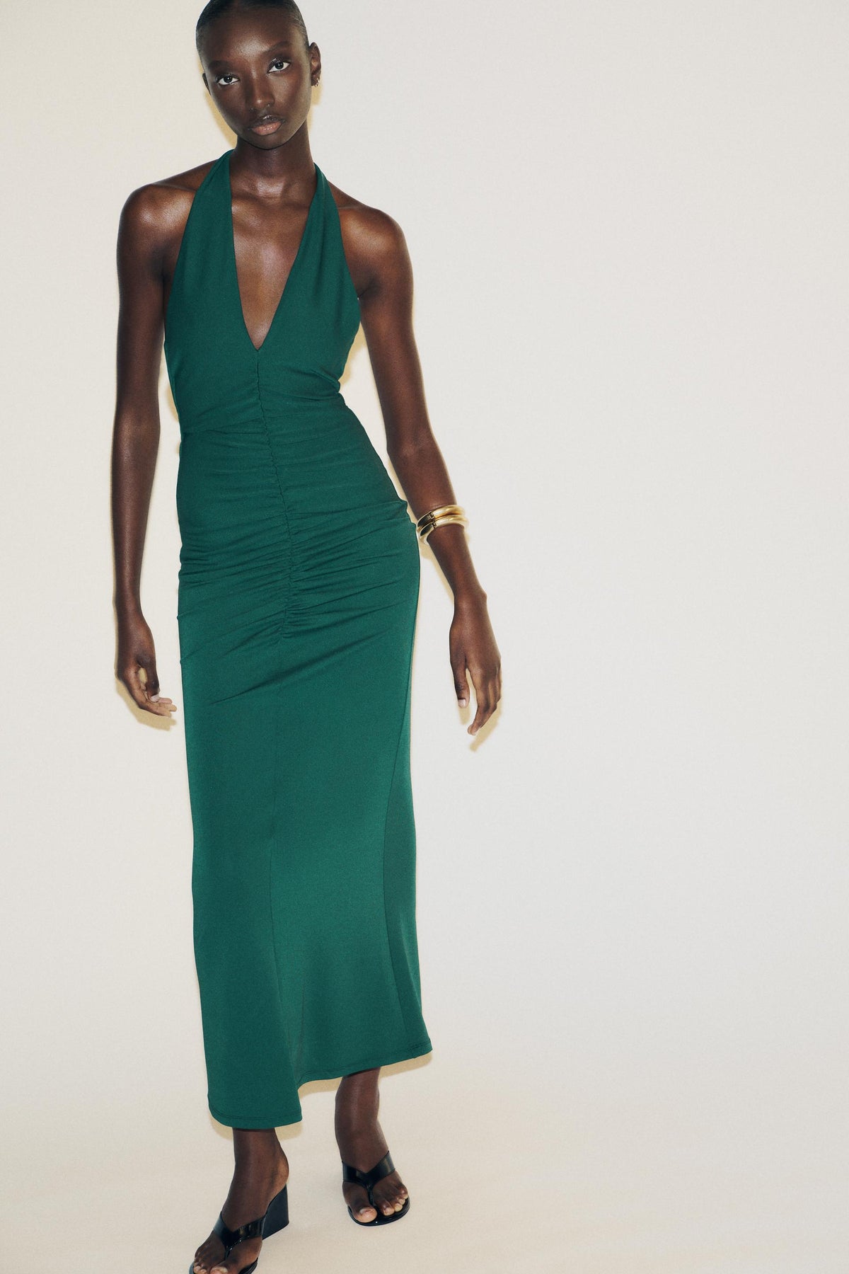 GATHERED HALTERNECK MAXI DRESS - Image 1