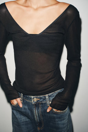 LONG SLEEVE SEMI-SHEER TOP
