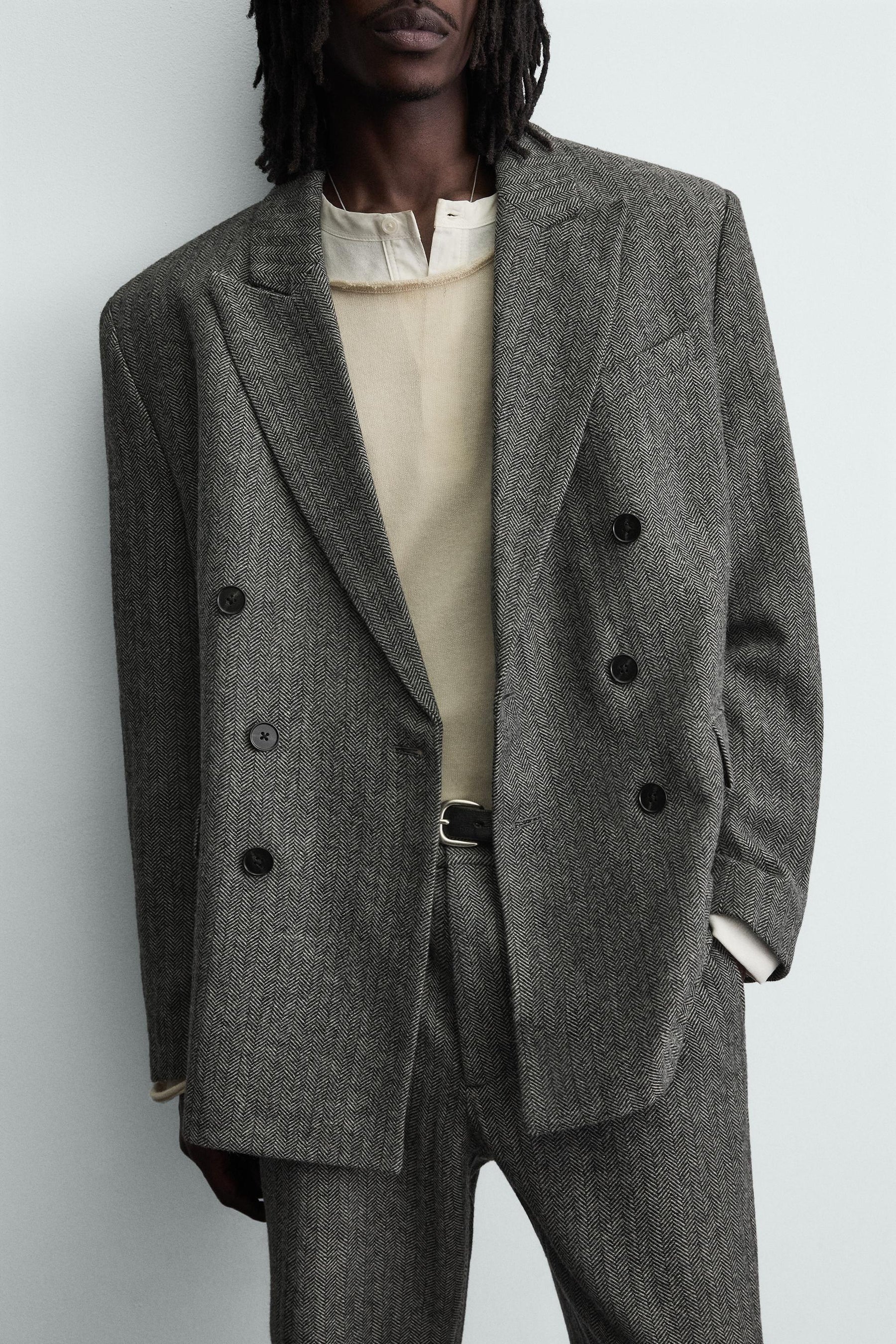HERRINGBONE WOOL BLEND SUIT BLAZER - Image 5