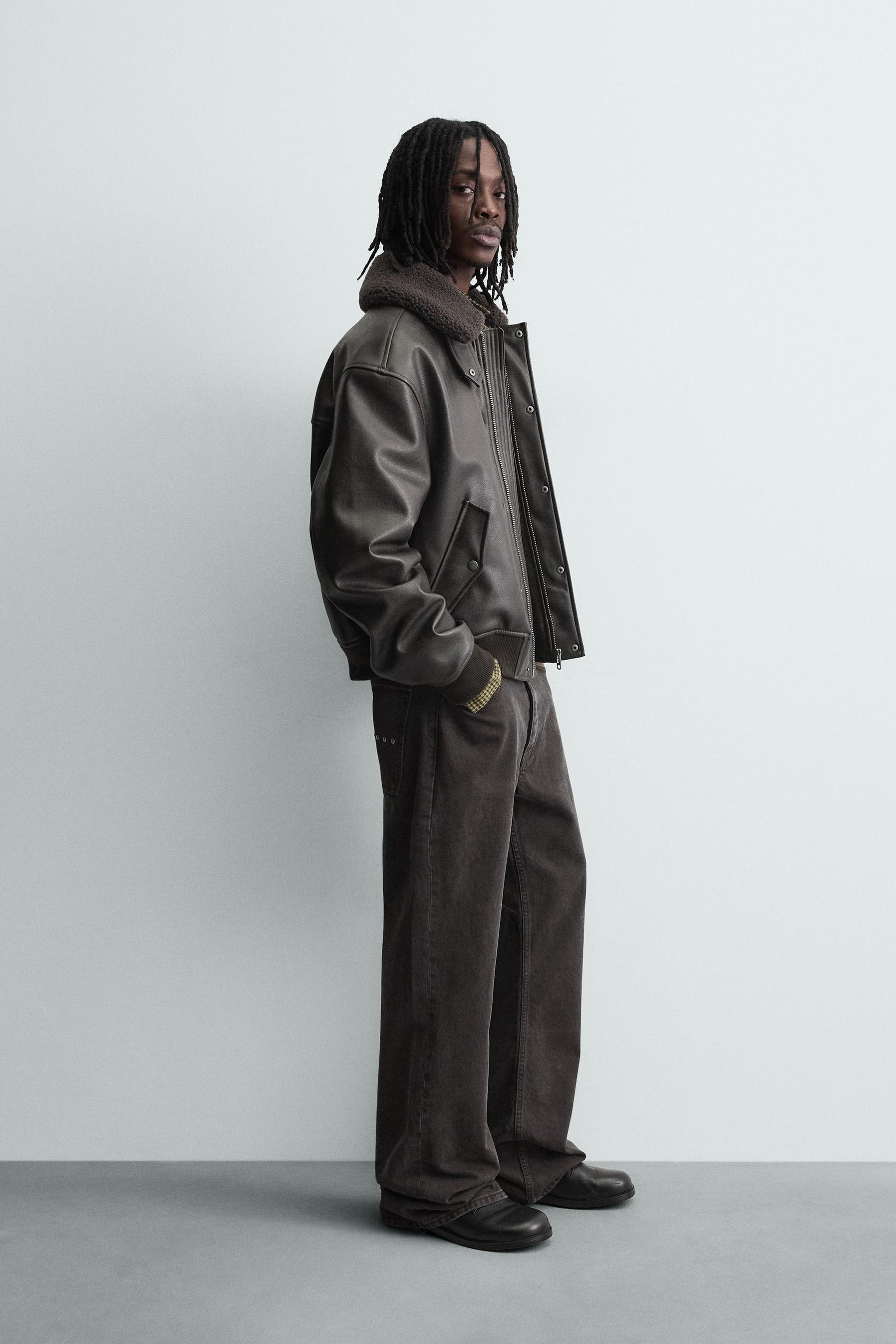 LEATHER EFFECT JACKET WITH DETACHABLE COLLAR - Image 4