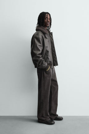 LEATHER EFFECT JACKET WITH DETACHABLE COLLAR - Image 4