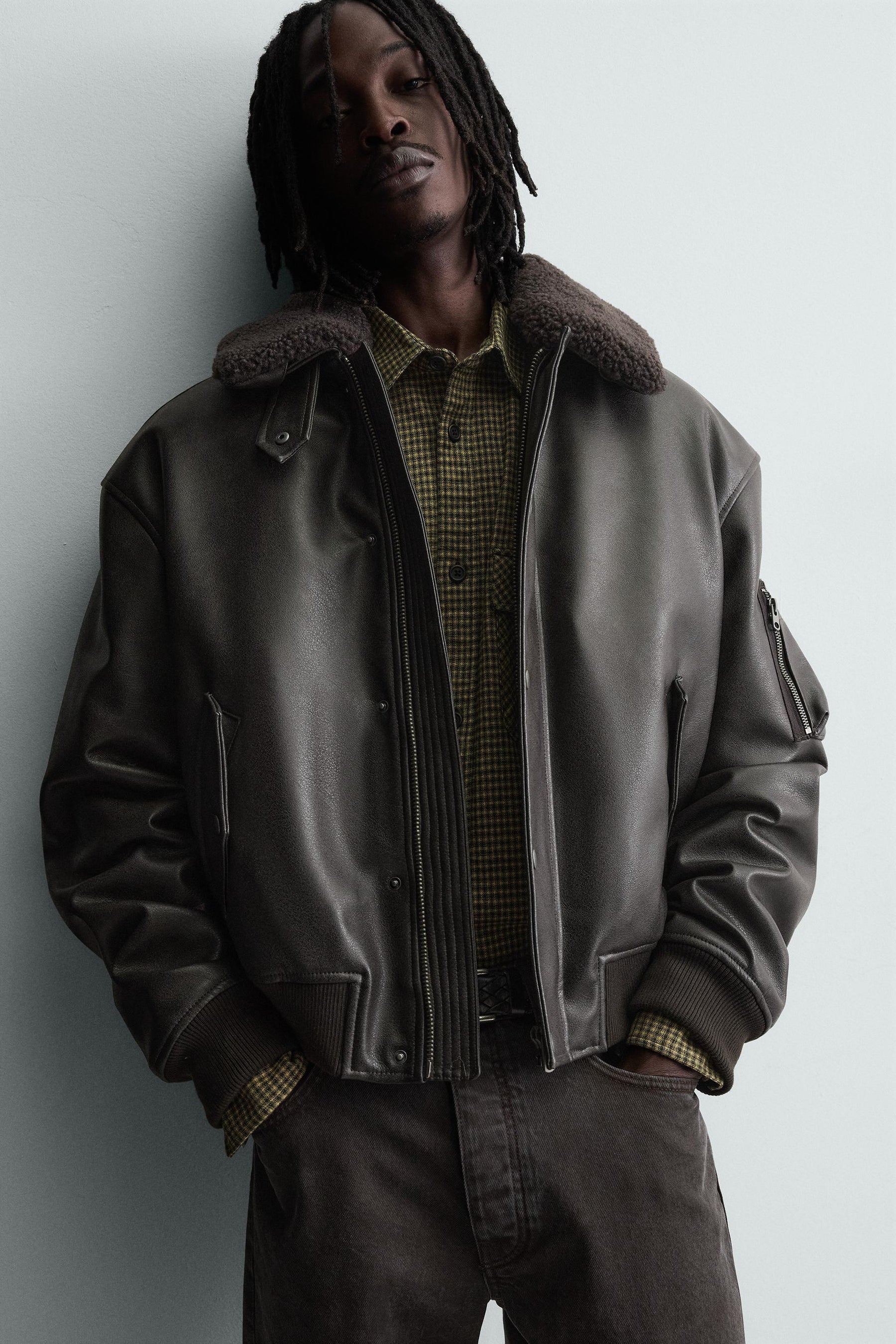 LEATHER EFFECT JACKET WITH DETACHABLE COLLAR - Image 6