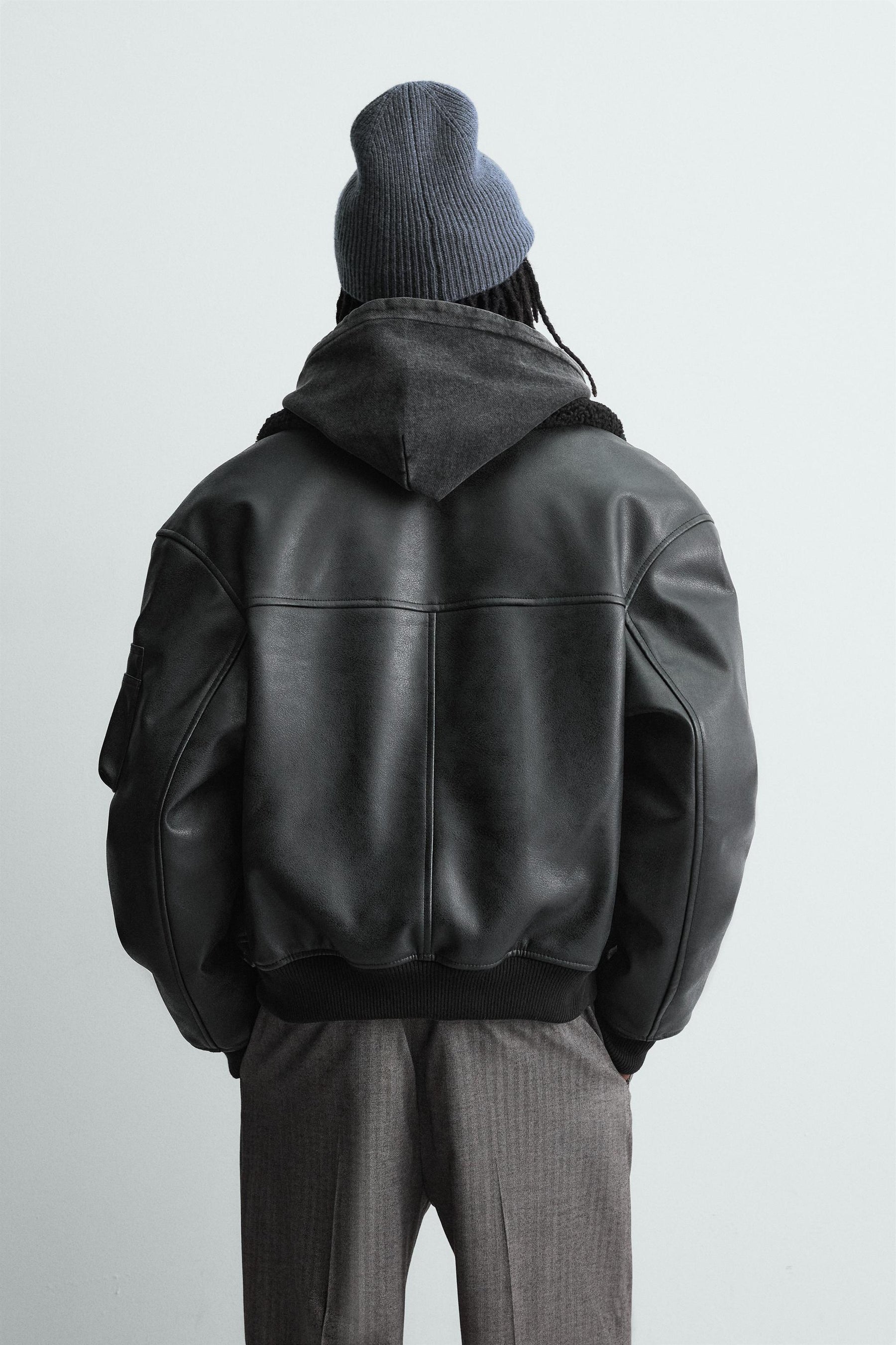 LEATHER EFFECT JACKET WITH DETACHABLE COLLAR - Image 3