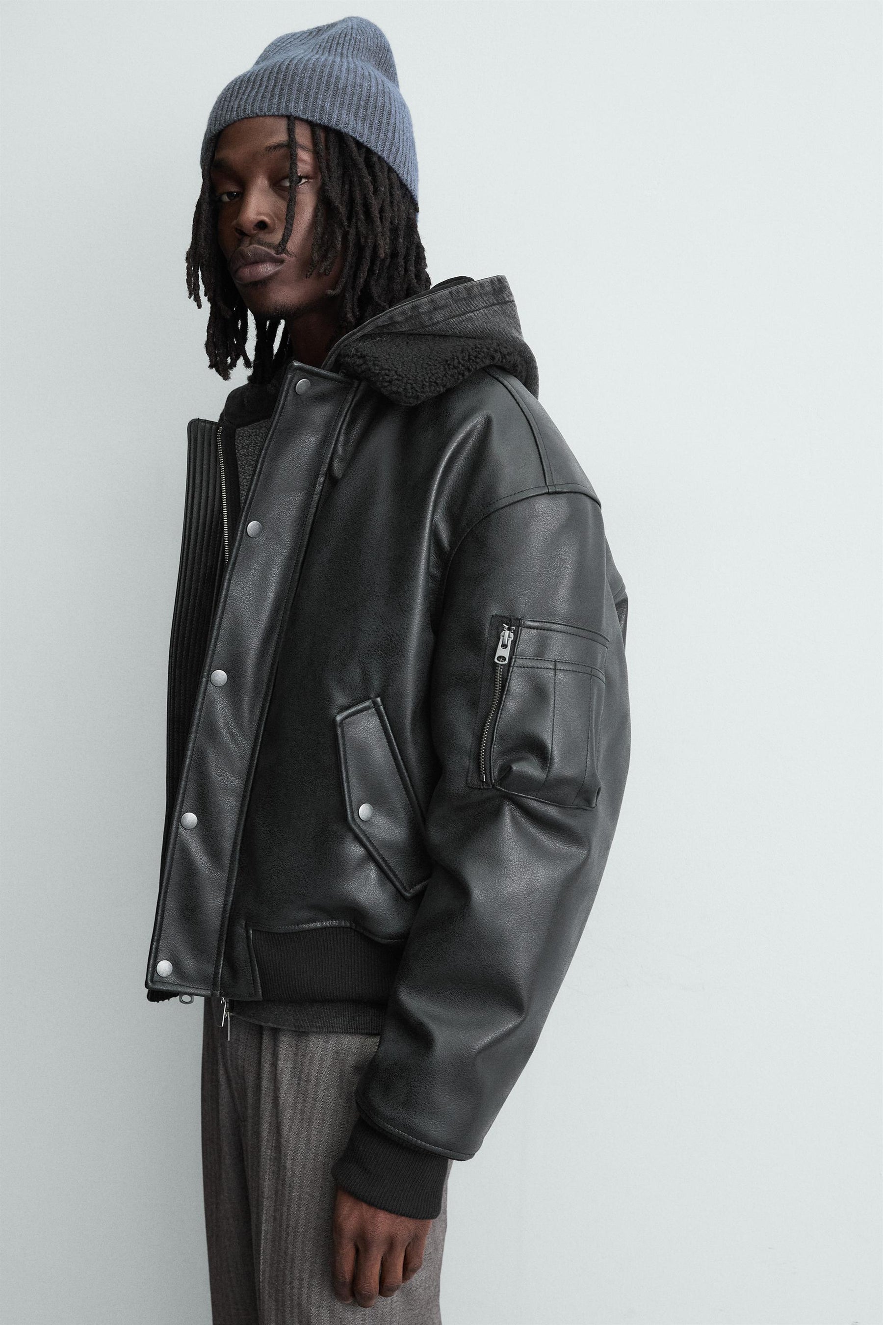 LEATHER EFFECT JACKET WITH DETACHABLE COLLAR - Image 6