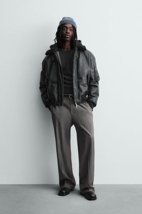 LEATHER EFFECT JACKET WITH DETACHABLE COLLAR - Image 1