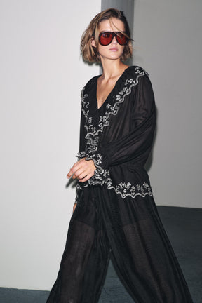 Embroidered Ruffle Blouse