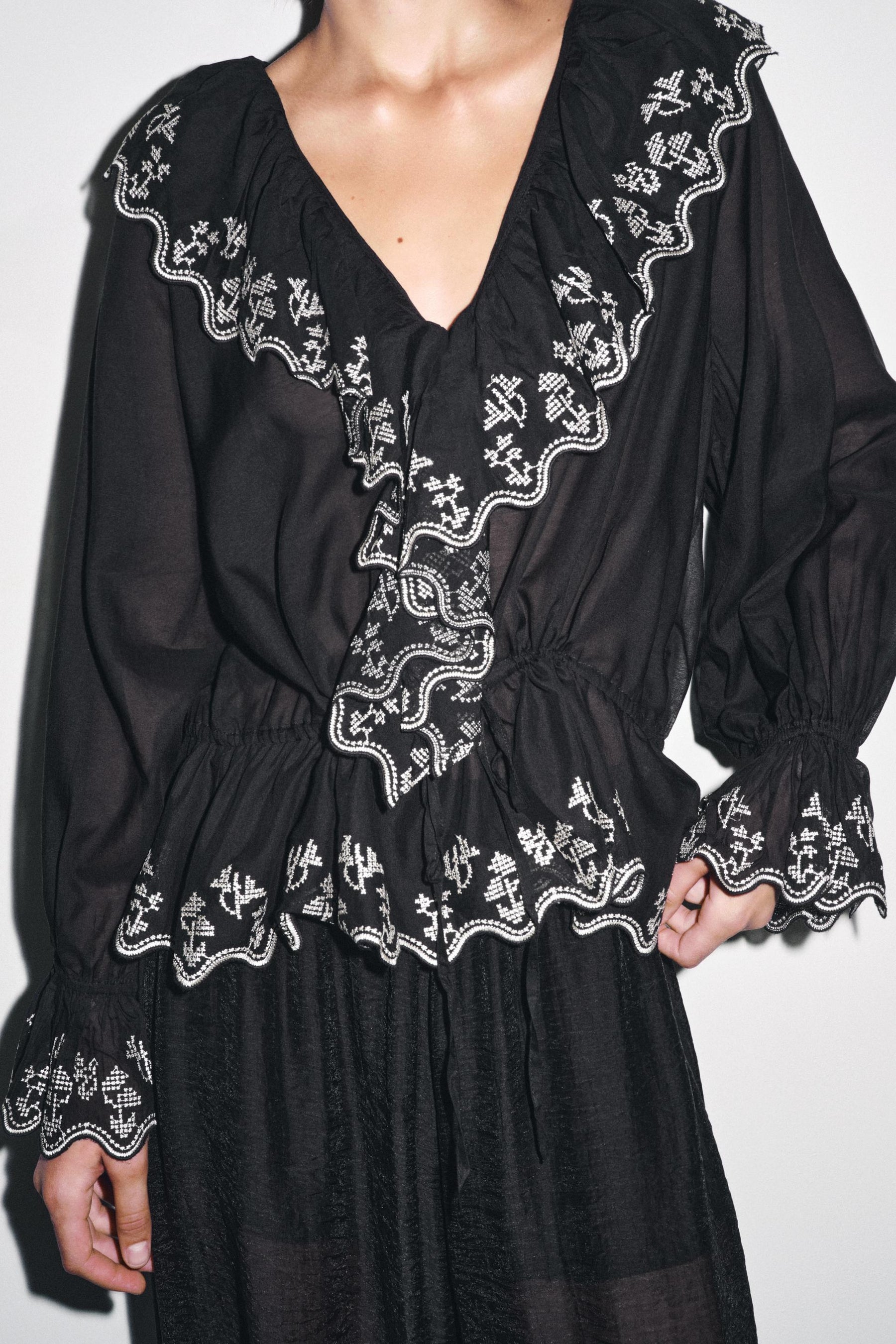 Embroidered Ruffle Blouse
