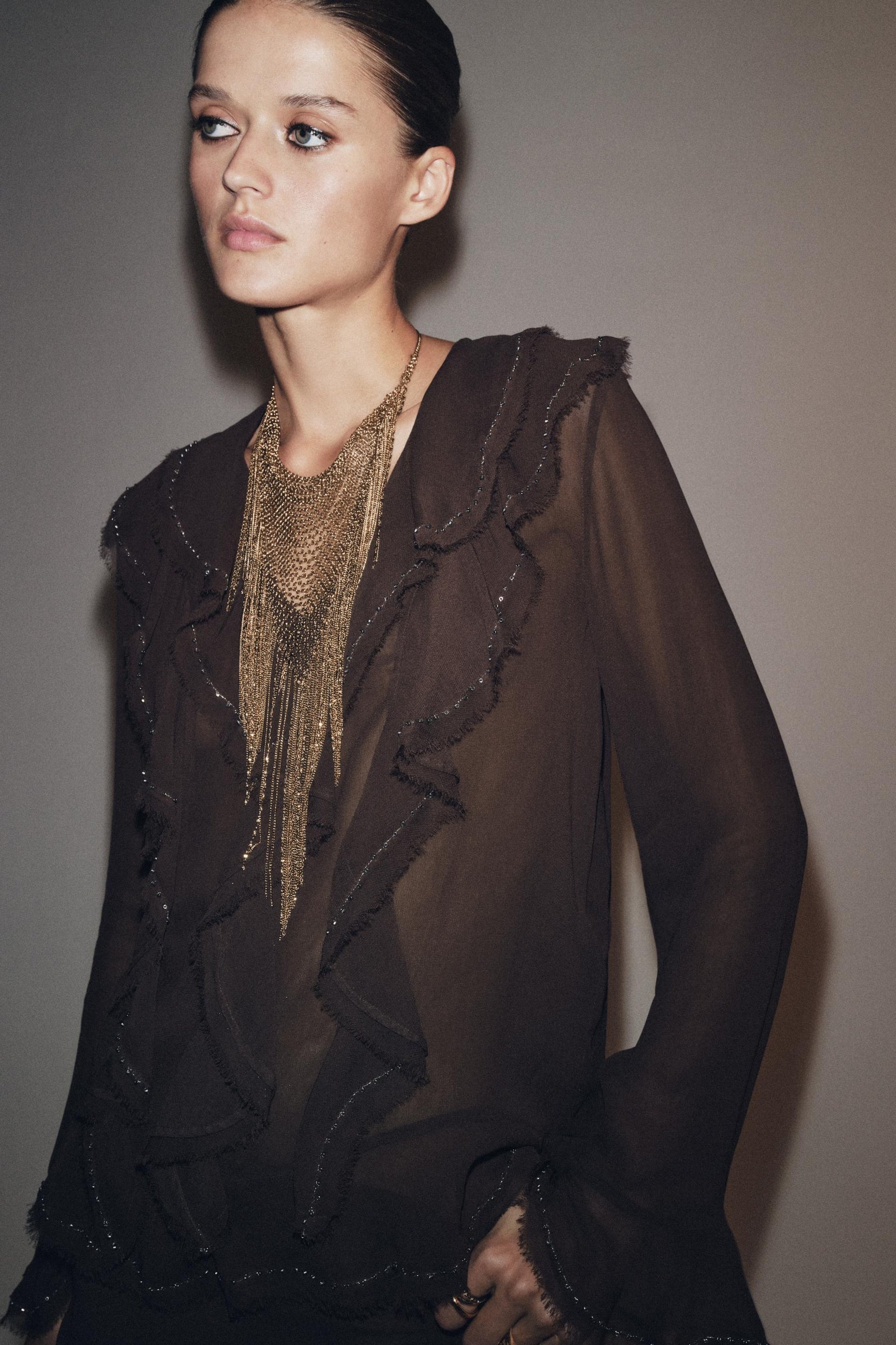 Beaded Ruffled Blouse