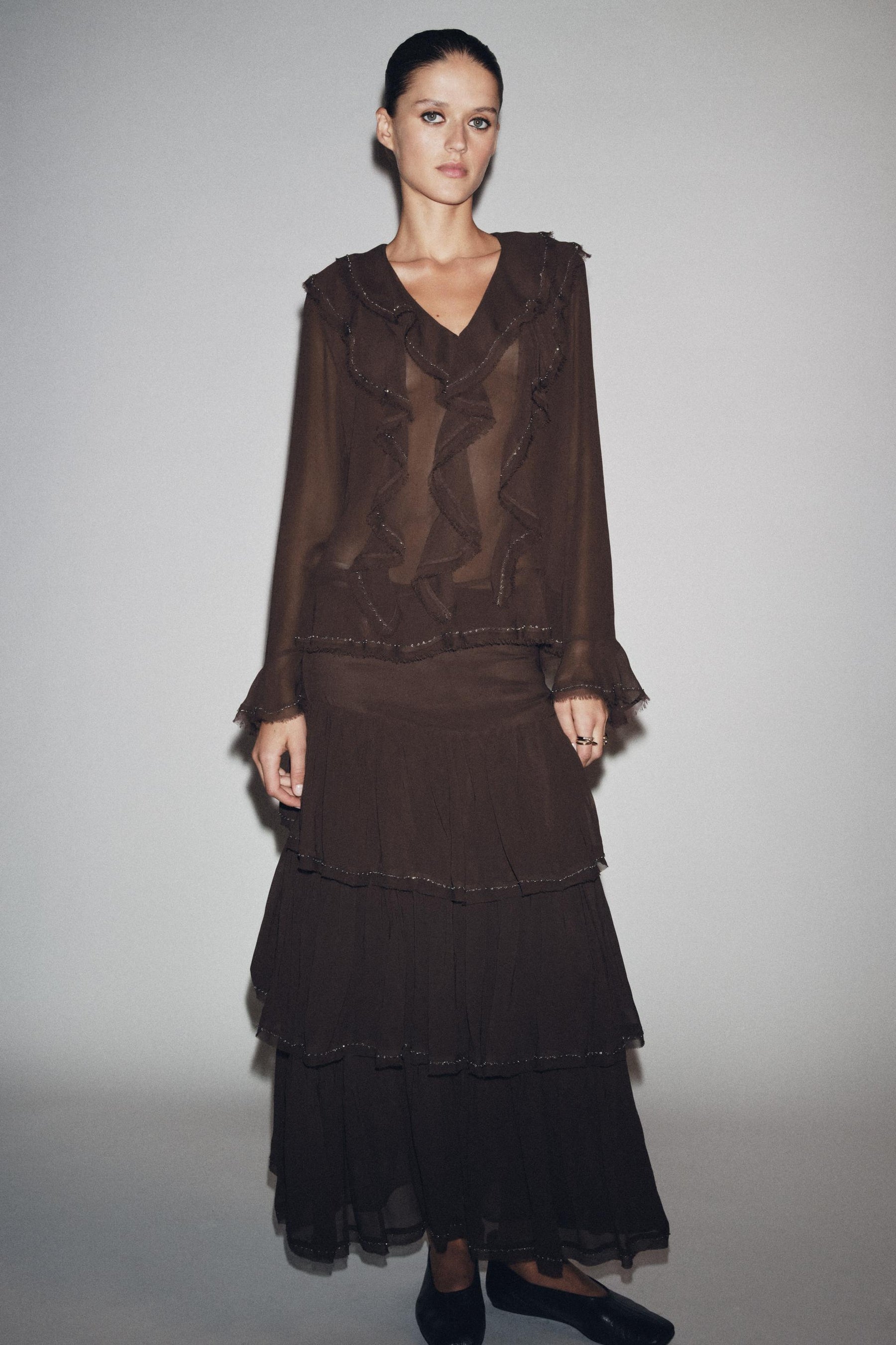 Beaded Ruffled Blouse