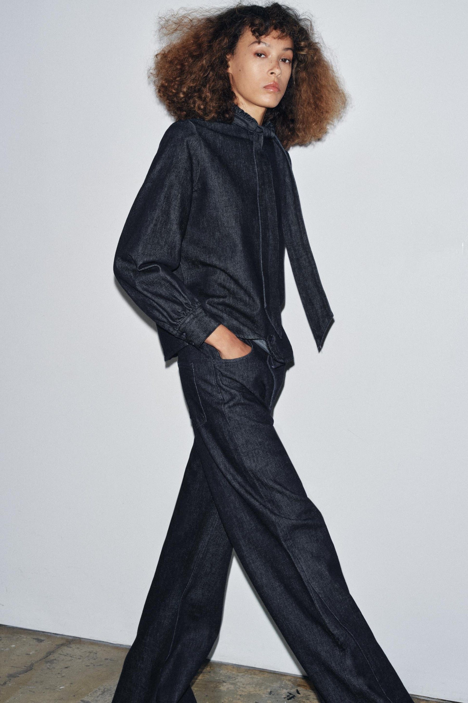 Denim Shirt with Bow