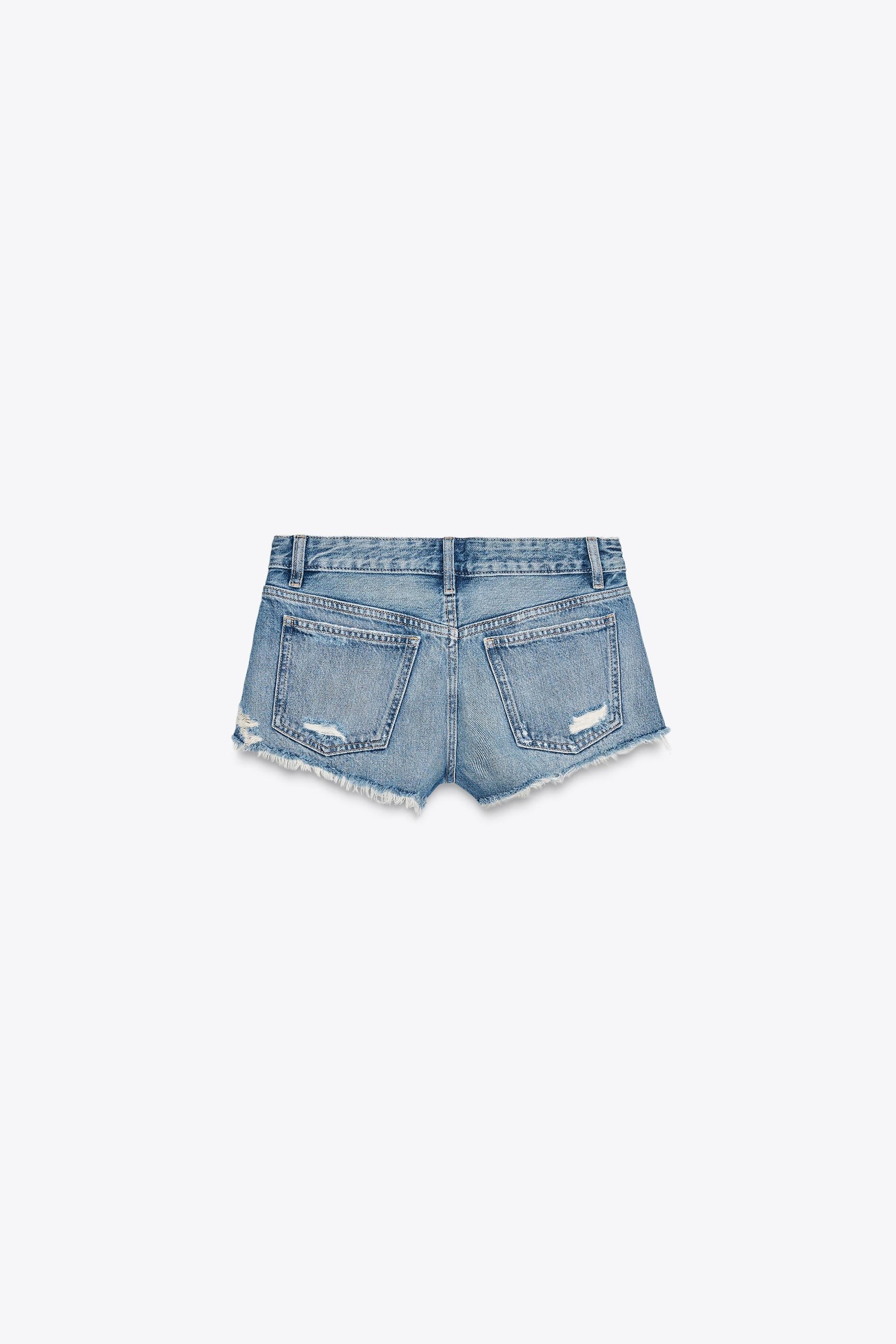 Denim mid-waist ripped shorts