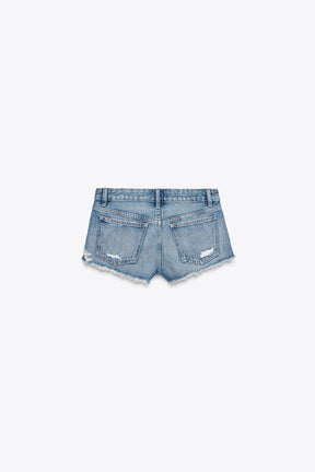 Denim mid-waist ripped shorts