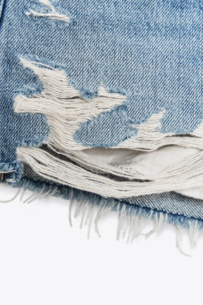 Denim mid-waist ripped shorts