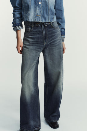 Mid-Waist Folded Waist Jeans