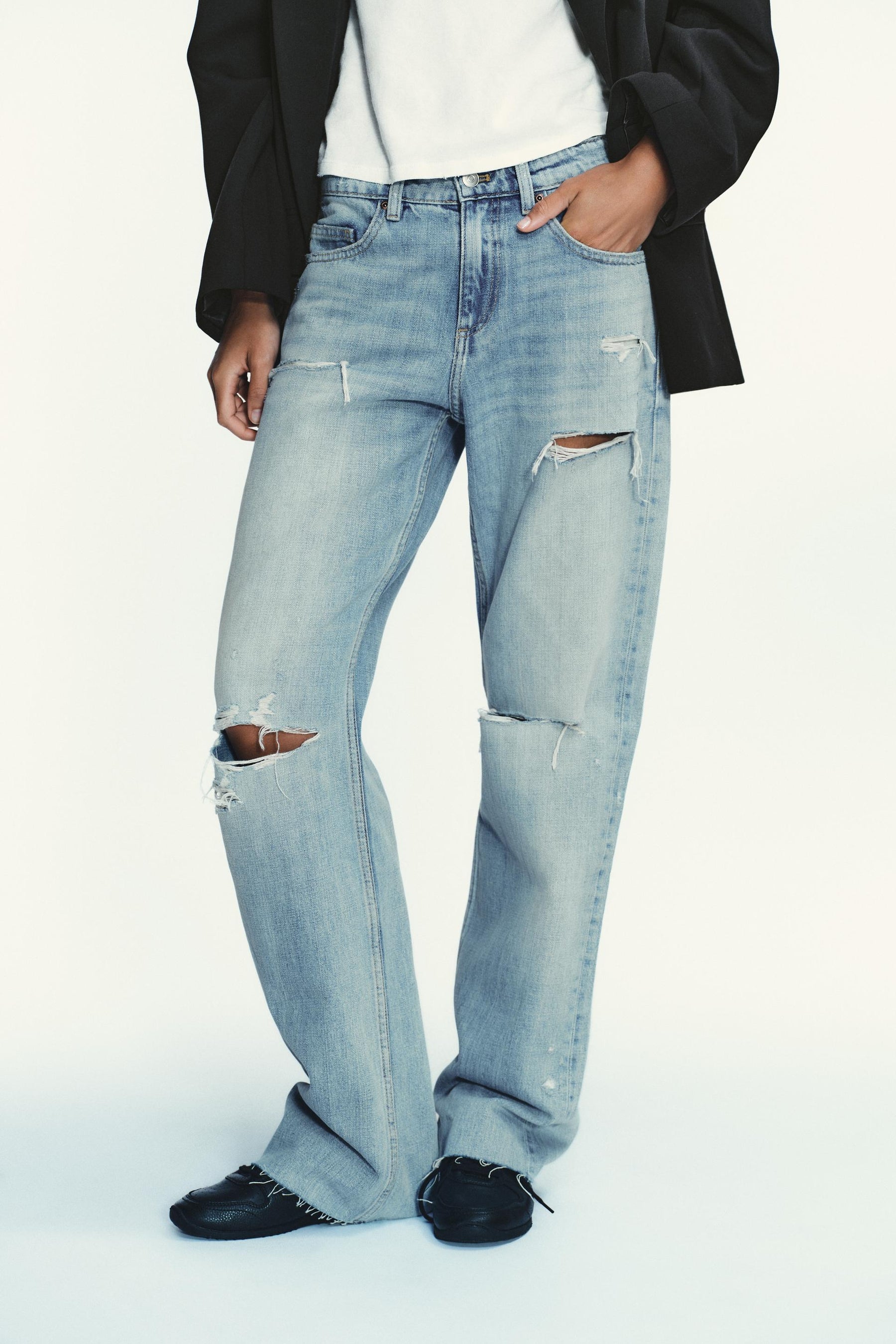Ripped Wide-Leg Mid-Waist Jeans