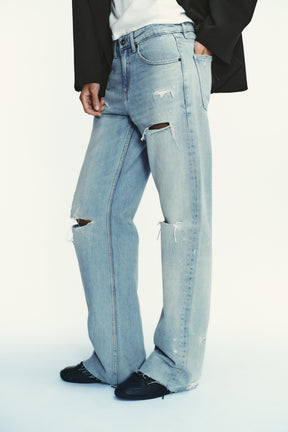 Ripped Wide-Leg Mid-Waist Jeans