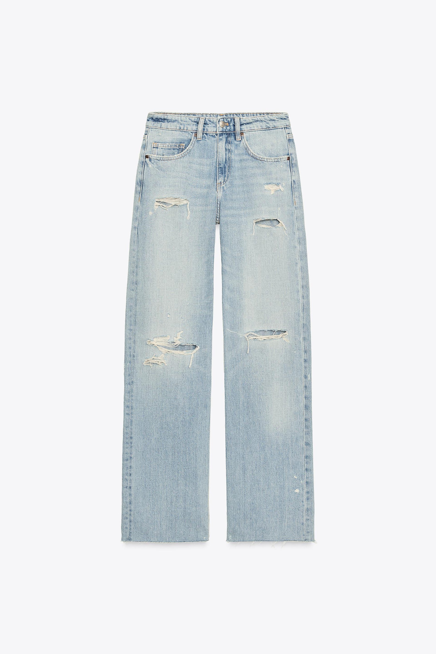 Ripped Wide-Leg Mid-Waist Jeans