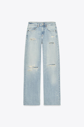 Ripped Wide-Leg Mid-Waist Jeans