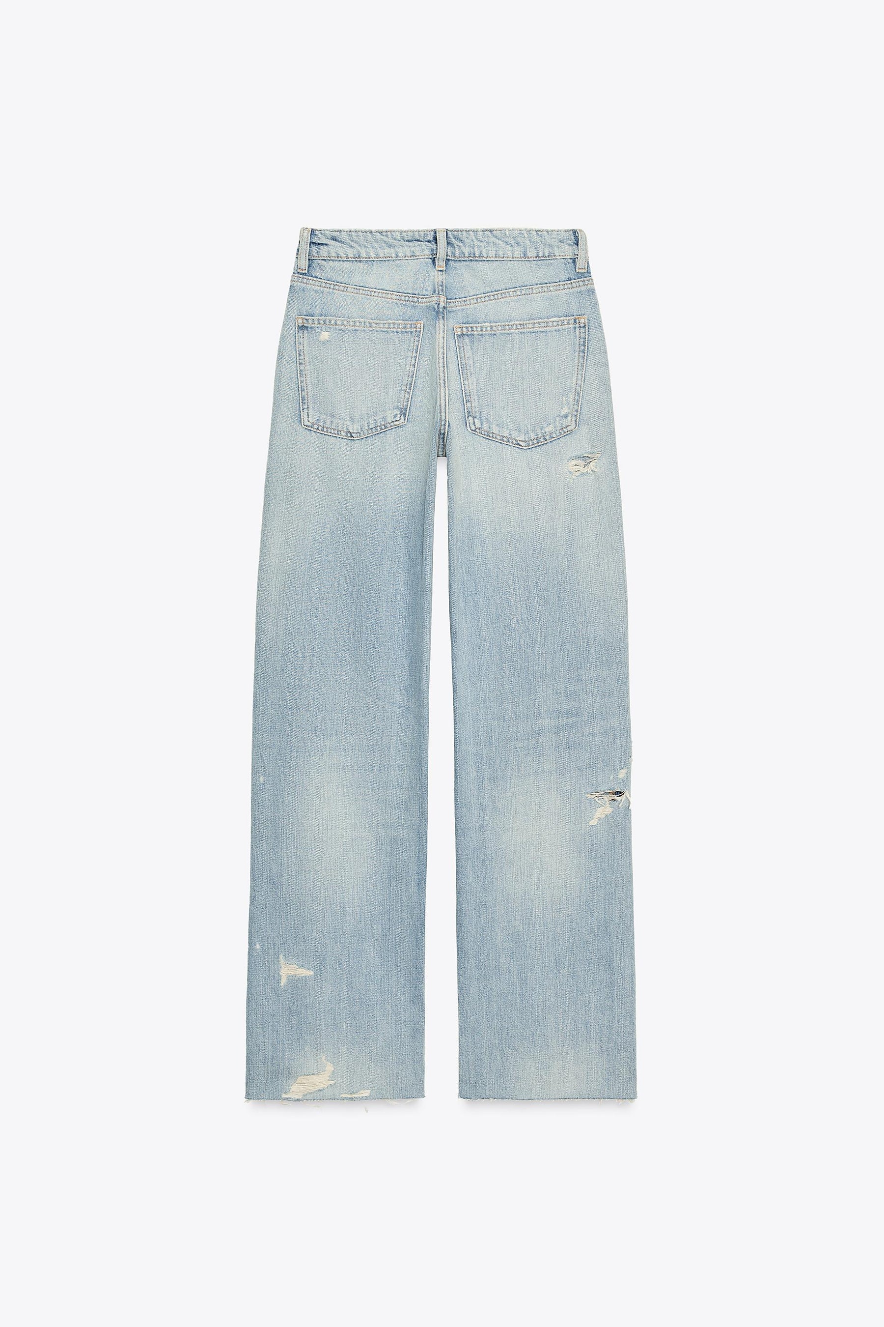 Ripped Wide-Leg Mid-Waist Jeans