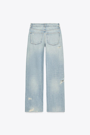 Ripped Wide-Leg Mid-Waist Jeans