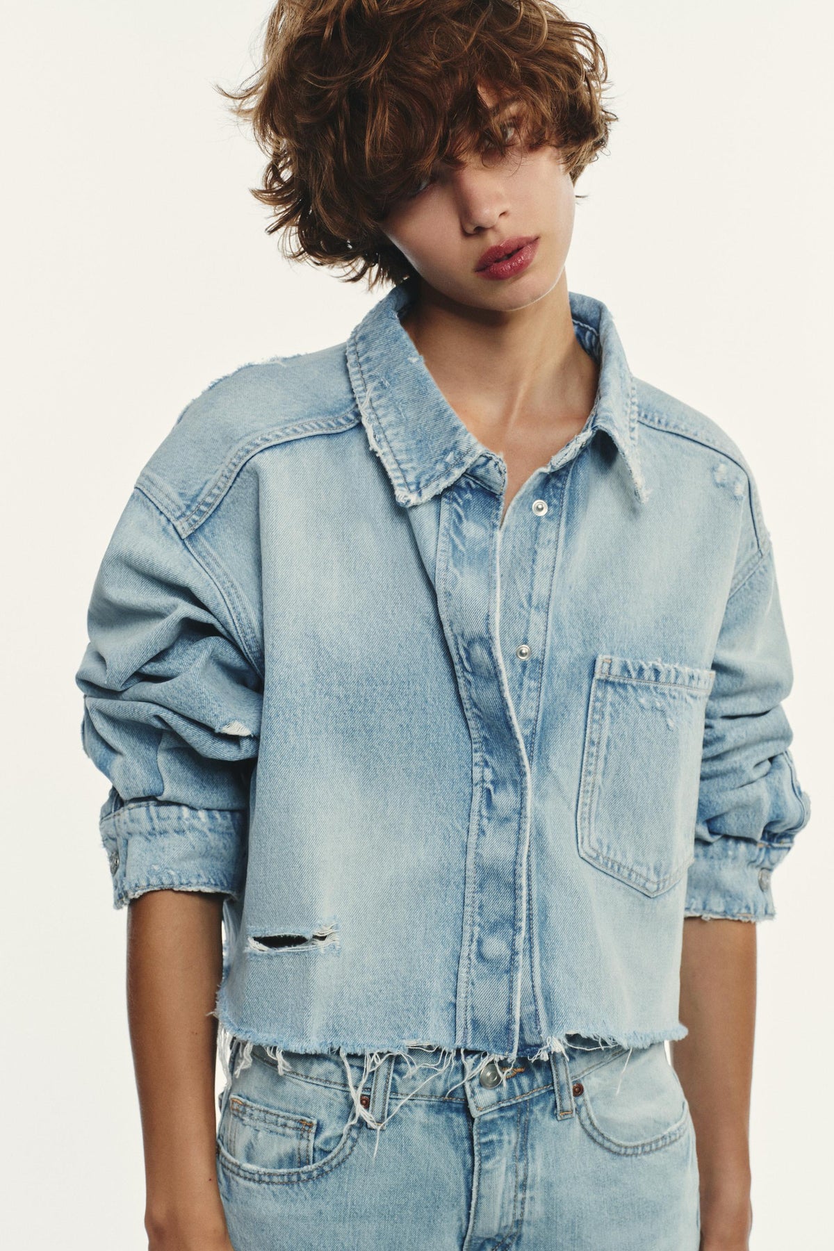 TRF RIPPED CROP DENIM OVERSHIRT - Image 2