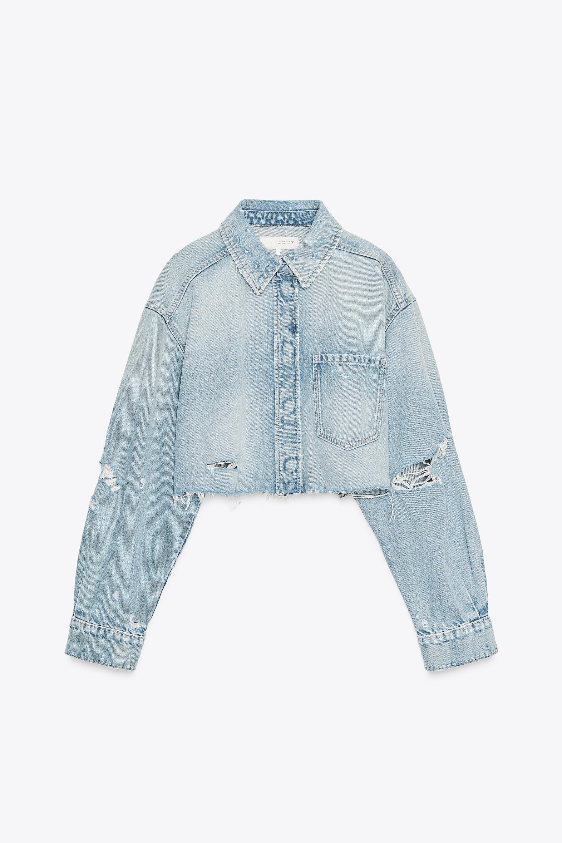 TRF RIPPED CROP DENIM OVERSHIRT - Image 6