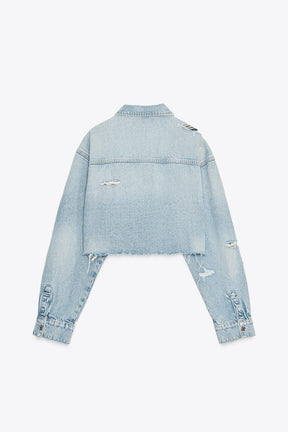 Ripped Crop Denim Overshirt