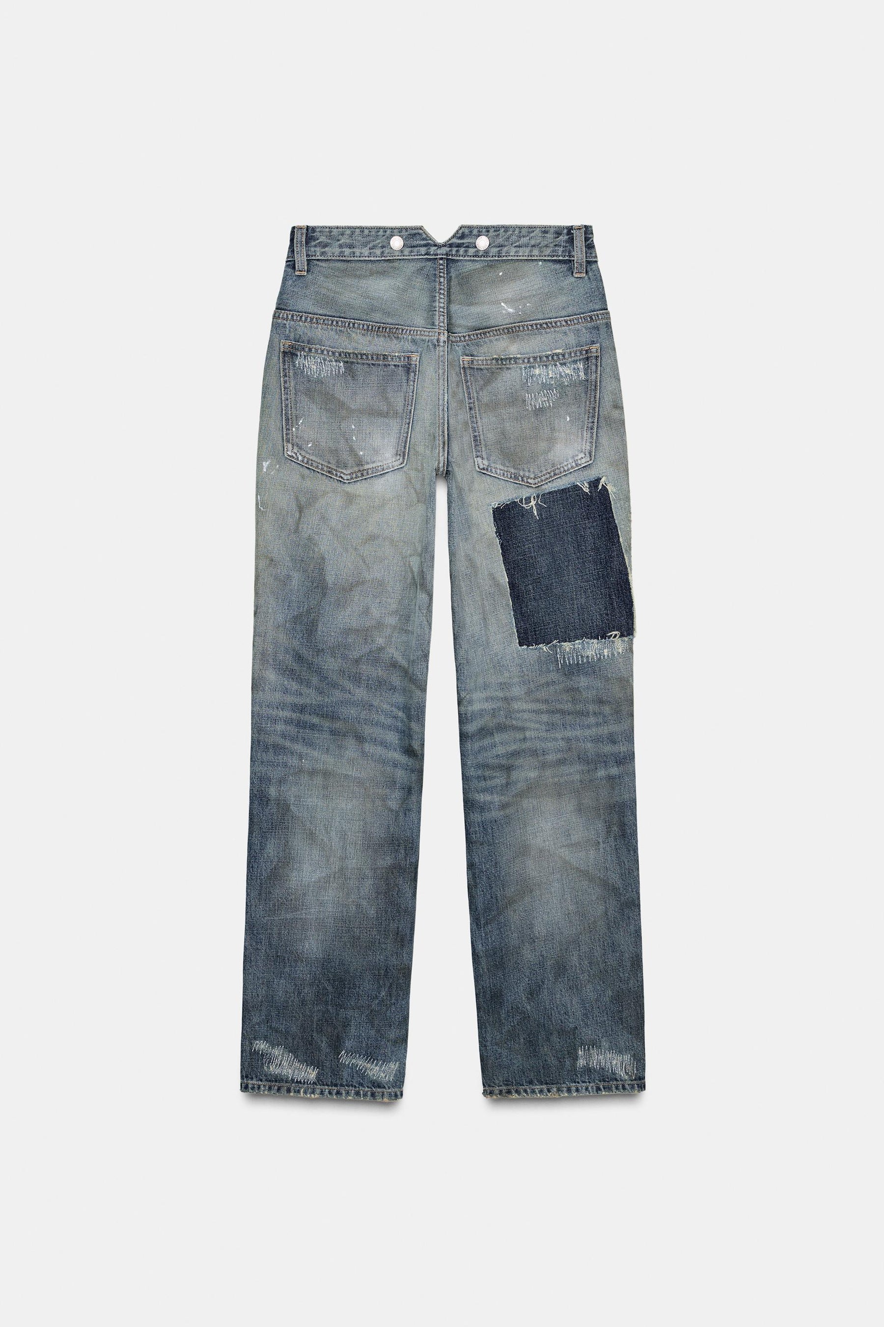 Ripped patch low-rise jeans