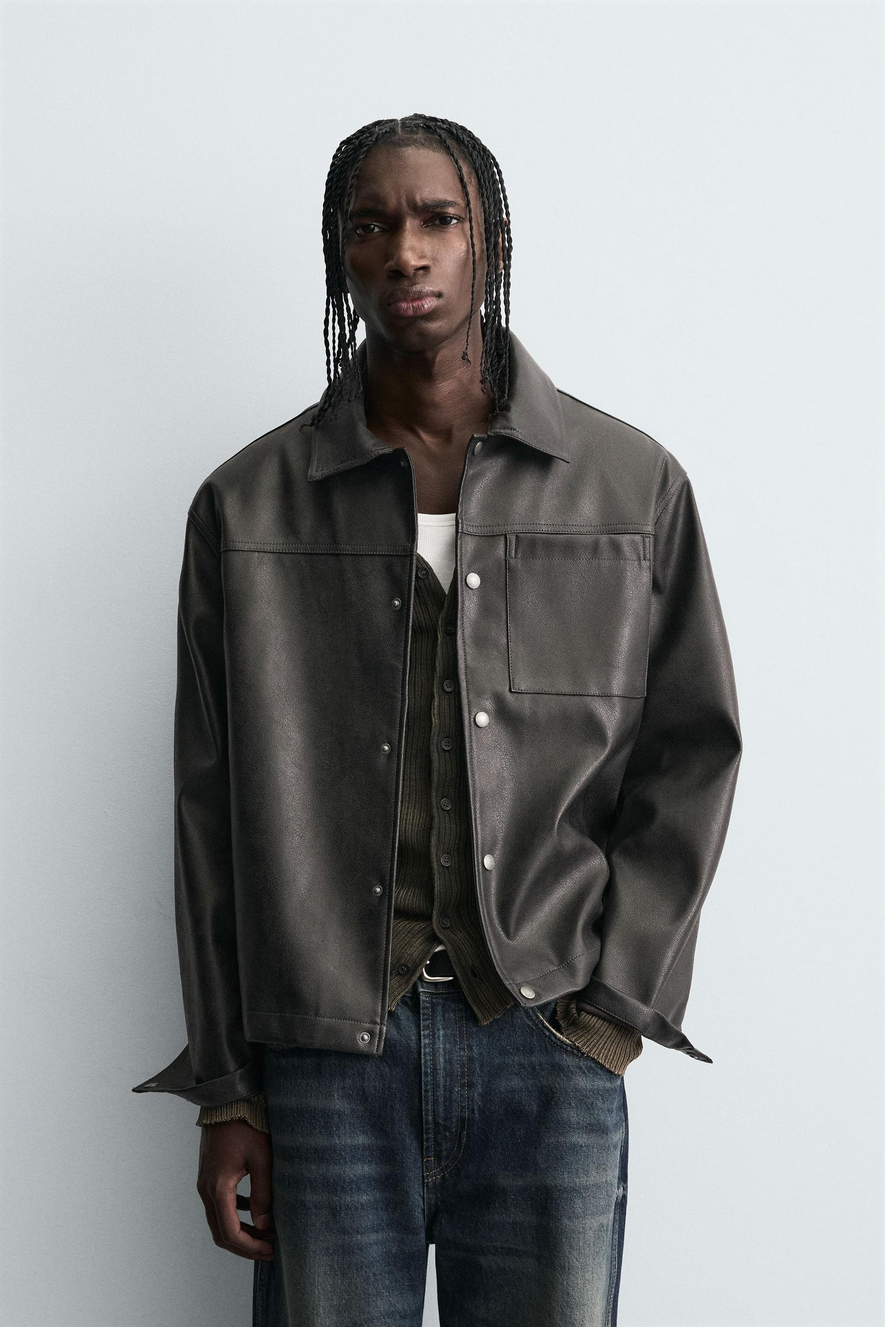 WASHED FAUX LEATHER OVERSHIRT - Image 2